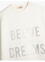 Koton Sweatshirt Long Sleeve Crew Neck Shiny Printed Slogan Themed