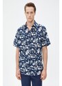 Koton Summer Shirt with Floral Short Sleeves, Classic Collar