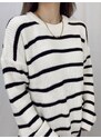 Laluvia White-Black Striped Thessaloniki Oversize Knitwear Sweater