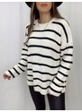 Laluvia White-Black Striped Thessaloniki Oversize Knitwear Sweater