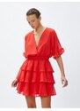 Koton Chiffon Evening Dress Tiered V-Neck