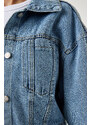 Happiness İstanbul Women's Light Blue Tassel Detailed Pocket Short Denim Jacket