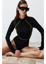 Trendyol Black Zipper Long Sleeve Regular Surf Swimsuit