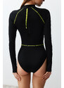 Trendyol Black Zipper Long Sleeve Regular Surf Swimsuit