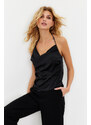 Trendyol Black Plunging Neck Satin Blouse