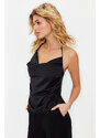 Trendyol Black Plunging Neck Satin Blouse