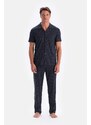 Dagi Navy Blue Size Printed Cotton Modal Shirt Trousers Pajamas Set