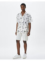 Koton Summer Shirt with Short Sleeves, Turndown Collar Palm Printed