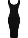 Trendyol Black Pool Neckline Decollete Gathered Bodycone/Capable Elastic Knitted Midi Dress