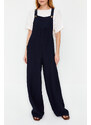 Trendyol Navy Blue Wide Leg Maxi Gilet Woven Linen Look Jumpsuit