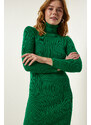 Happiness İstanbul Women's Green Turtleneck Knitwear Dress