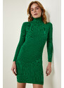 Happiness İstanbul Women's Green Turtleneck Knitwear Dress