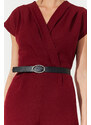 Trendyol Burgundy Belted Double Breasted Collar Wide Leg Woven Jumpsuit