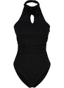 Trendyol Black Fitted Cut Out and Rose Detail Snaps Stretch Knitted Bodysuit