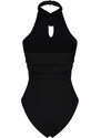 Trendyol Black Fitted Cut Out and Rose Detail Snaps Stretch Knitted Bodysuit