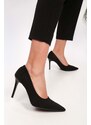 Shoeberry Women's Podelta Black Suede Classic Heeled Stilettos