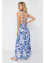 Trendyol Tropical Patterned Maxi Woven Decollete Backless Beach Dress