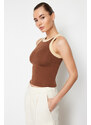 Trendyol Brown Barbell Neck Contrast Piping Detail Ribbed Elastic Knitted Undershirt