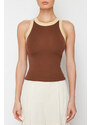 Trendyol Brown Barbell Neck Contrast Piping Detail Ribbed Elastic Knitted Undershirt