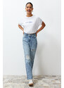 Trendyol Blue More Sustainable Ripped High Waist Straight Jeans