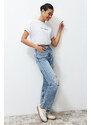 Trendyol Blue More Sustainable Ripped High Waist Straight Jeans