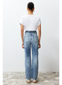 Trendyol Blue More Sustainable Ripped High Waist Straight Jeans