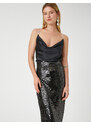 Koton Sequined Sequin Midi Evening Dress Skirt with Slit Detail