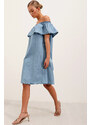 Bigdart 1481 Off Shoulder Denim Dress - Light Blue