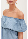 Bigdart 1481 Off Shoulder Denim Dress - Light Blue