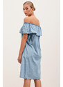 Bigdart 1481 Off Shoulder Denim Dress - Light Blue