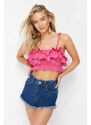 Trendyol Fuchsia Crop Woven Ruffled 100% Cotton Blouse