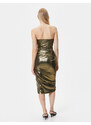 Koton Strapless Dress Shiny Draped Leaf Textured Double Breasted Slit Midi Length