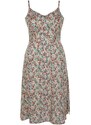 Trendyol Curve Beige Floral Patterned Woven Strap Dress