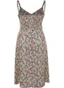 Trendyol Curve Beige Floral Patterned Woven Strap Dress