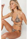 Trendyol Animal Patterned Triangle Tie High Leg Regular Bikini Set