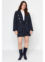 Trendyol Curve Navy Striped Button Detailed Woven Jacket