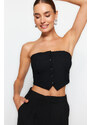 Trendyol Black Strapless Button Detailed Woven Blouse