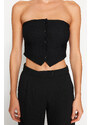 Trendyol Black Strapless Button Detailed Woven Blouse