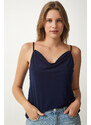 Happiness İstanbul Women's Navy Blue Strappy Collar Sandy Knitted Blouse