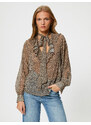 Koton Leopard Patterned Blouse Foulard Collar Frilly Window Detailed