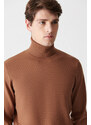 Avva Men's Camel Turtleneck Jacquard Sweater