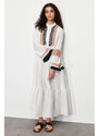 Trendyol Ecru Embroidery and Tassel Detailed Woven Dress