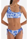 Dagi Blue - White Spaghetti Bikini Bottoms