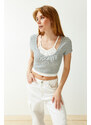 Trendyol Gray Double Layer Detail Fitted Ribbed Elastic Knitted Blouse