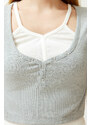 Trendyol Gray Double Layer Detail Fitted Ribbed Elastic Knitted Blouse