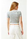 Trendyol Gray Double Layer Detail Fitted Ribbed Elastic Knitted Blouse