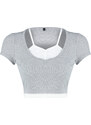 Trendyol Gray Double Layer Detail Fitted Ribbed Elastic Knitted Blouse