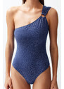 Trendyol Navy Blue One-Shoulder Accessory Silvery Regular Swimsuit