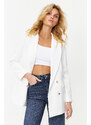 Trendyol White Oversize Lined Buttoned Woven Blazer Jacket