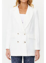 Trendyol White Oversize Lined Buttoned Woven Blazer Jacket